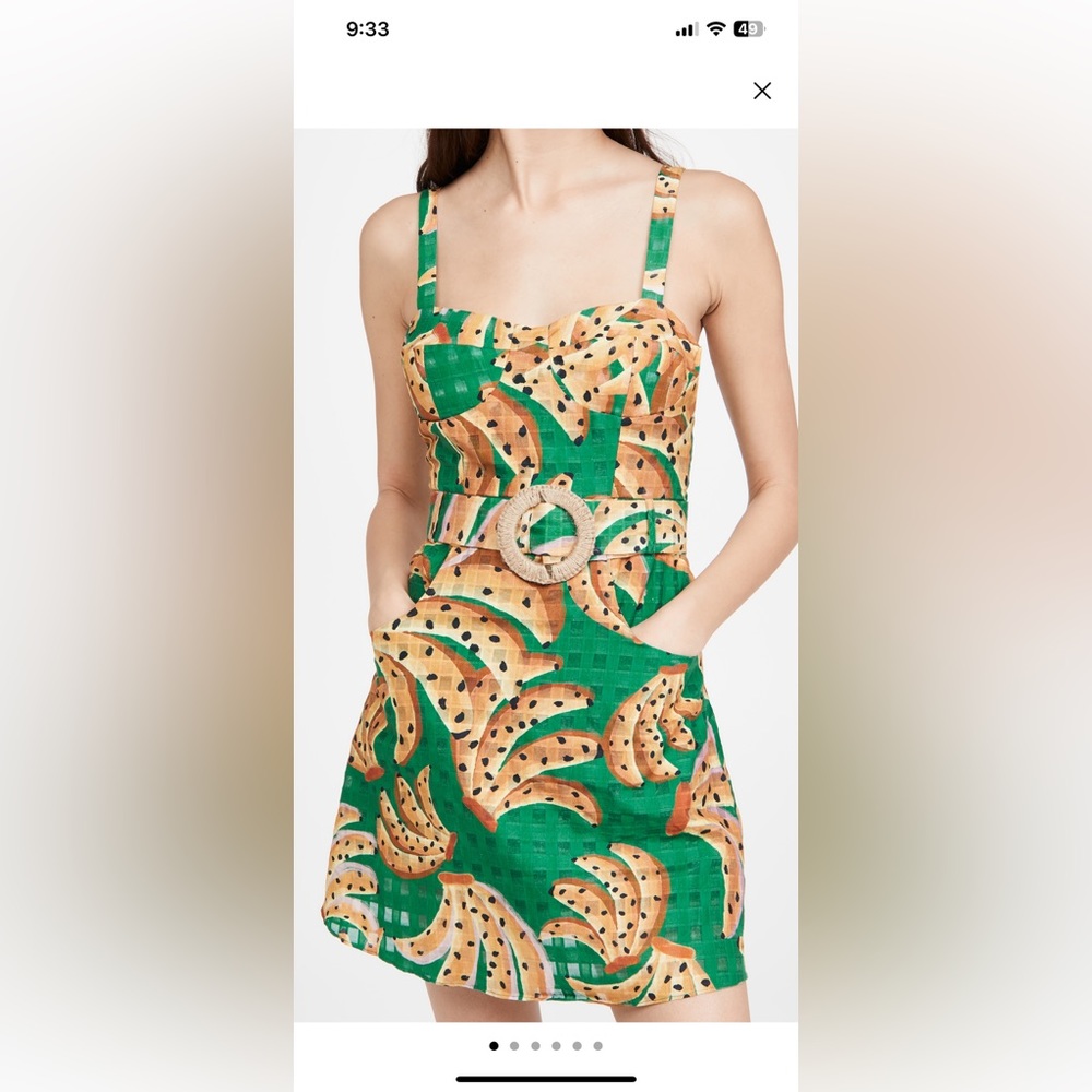 FARM Rio Green Raining Bananas Mini Dress